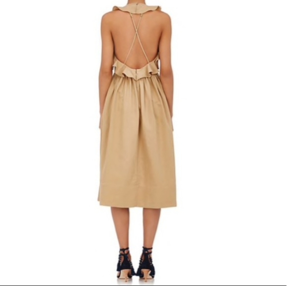 Ulla Johnson Linen Blend Cecily Ruffled Midi Dress In Khaki Size 0